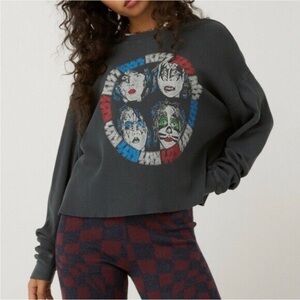 NWT DAYDREAMER KISS Oversized Long Sleeve Band Tee Thermal Waffle Knit